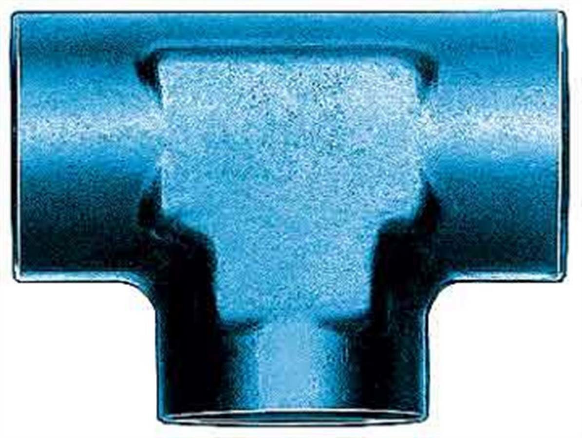 Fitting - Adapter Tee - 8 AN Female x 8 AN Female x 8 AN Female - Aluminum - Blue Anodized - Each