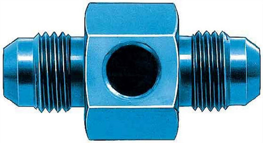 Fitting - Gauge Adapter - Straight - 6 AN Male to 6 AN Male - 1/8 in NPT Gauge Port - Aluminum - Blue Anodized - Each