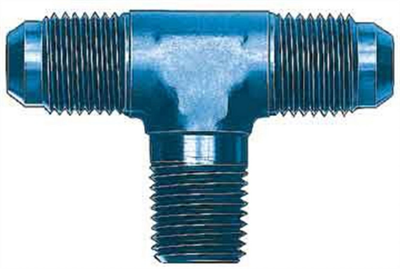 Fitting - Adapter Tee - 3 AN Male x 3 AN Male - 1/8 in NPT Male - Aluminum - Blue Anodized - Each