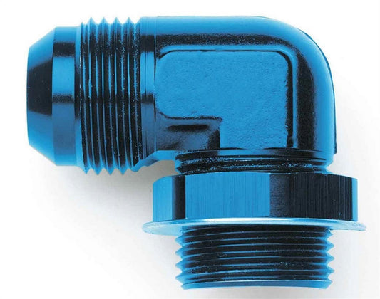 Fitting - Adapter - 90 Degree - 12 AN Male to 12 AN Male O-Ring - Low Profile - Aluminum - Blue Anodized - Each