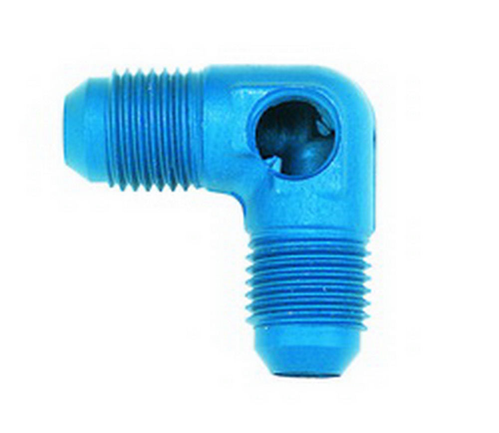 Fitting - Gauge Adapter - 45 Degree - 6 AN Male to 6 AN Male - 1/8 in NPT Gauge Port - Aluminum - Blue Anodized - Each