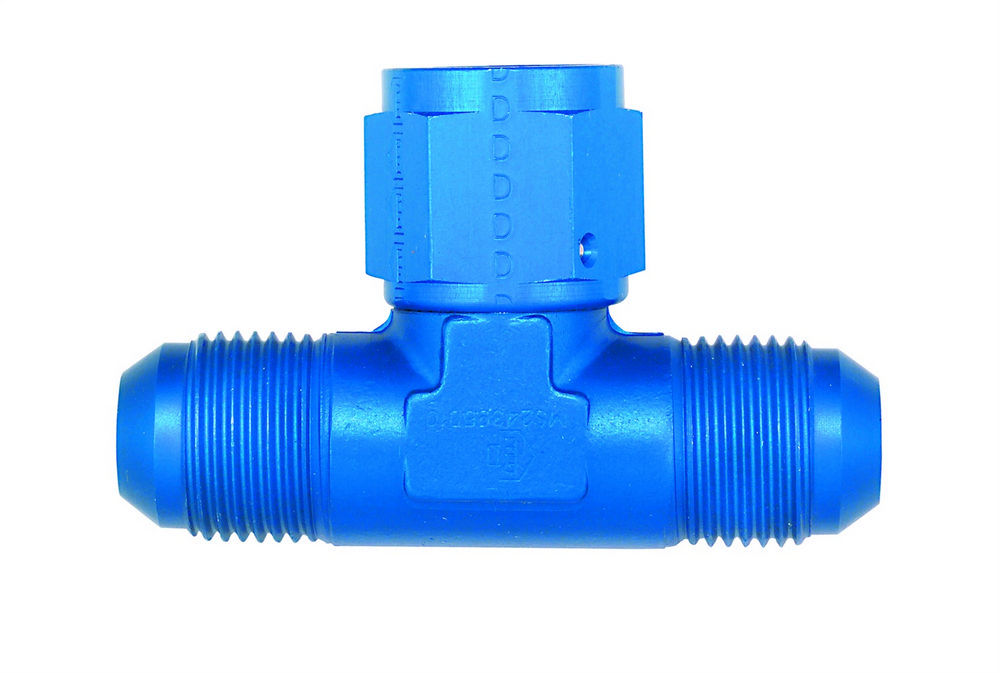 Fitting - Adapter Tee - 4 AN Female x 4 AN Male x 4 AN Male - Aluminum - Blue Anodized - Each