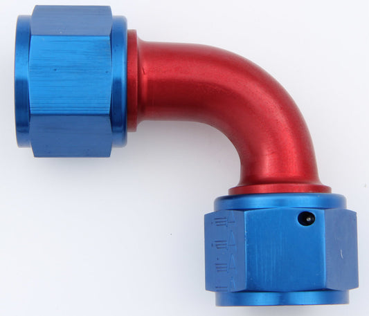 Fitting - Adapter - 90 Degree - 12 AN Female Swivel to 12 AN Female Swivel - Aluminum - Blue / Red Anodized - Each