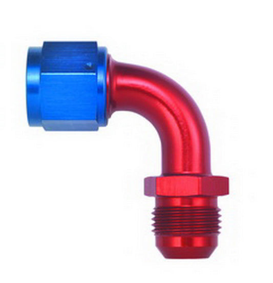 Fitting - Adapter - 90 Degree - 6 AN Female Swivel to 6 AN Male - Aluminum - Blue / Red Anodized - Each