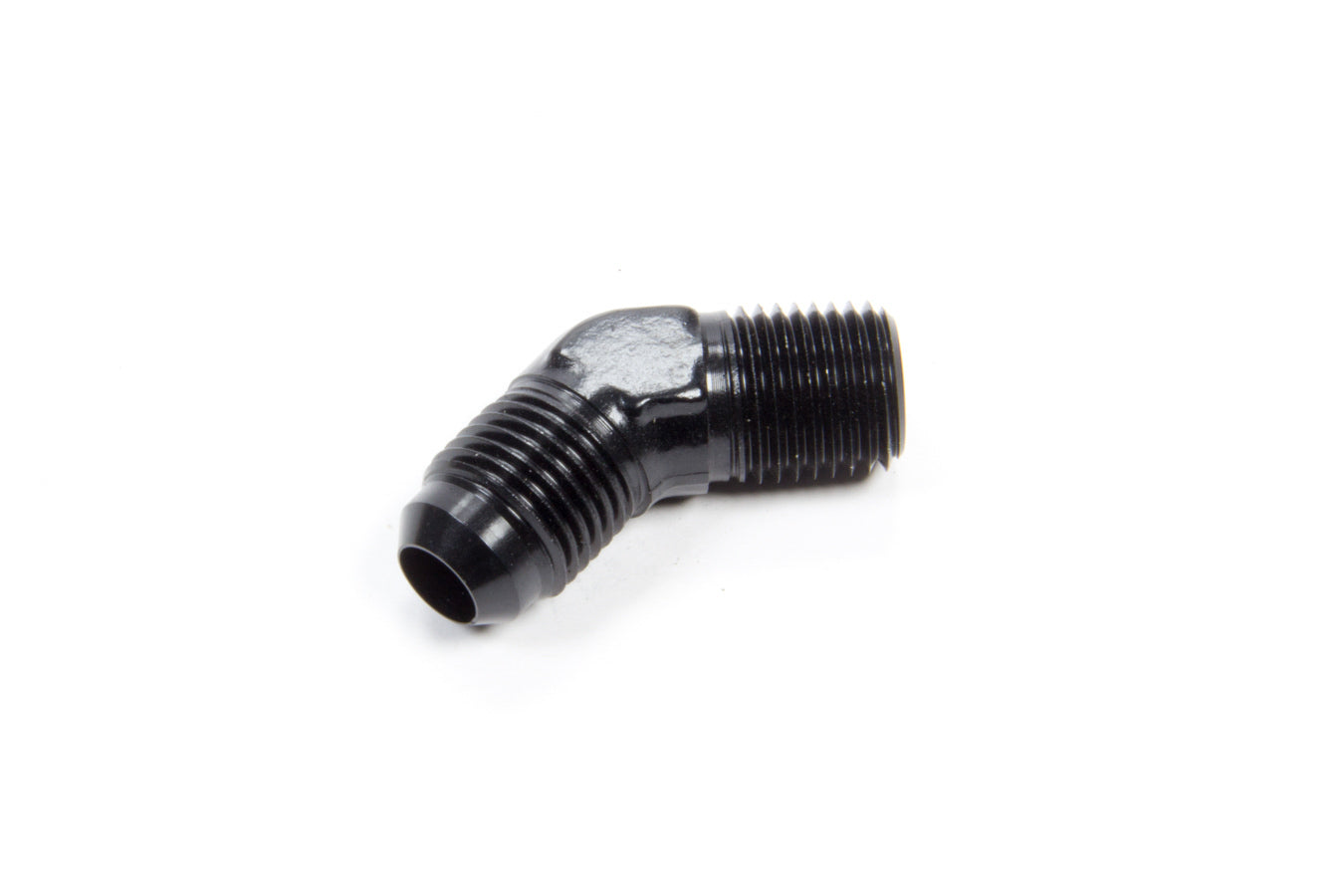 Fitting - Adapter - 45 Degree - 6 AN Male to 1/4 in NPT Male - Aluminum - Black Anodized - Each