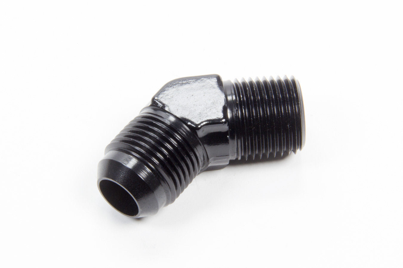 Fitting - Adapter - 45 Degree - 10 AN Male to 1/2 in NPT Male - Aluminum - Black Anodized - Each