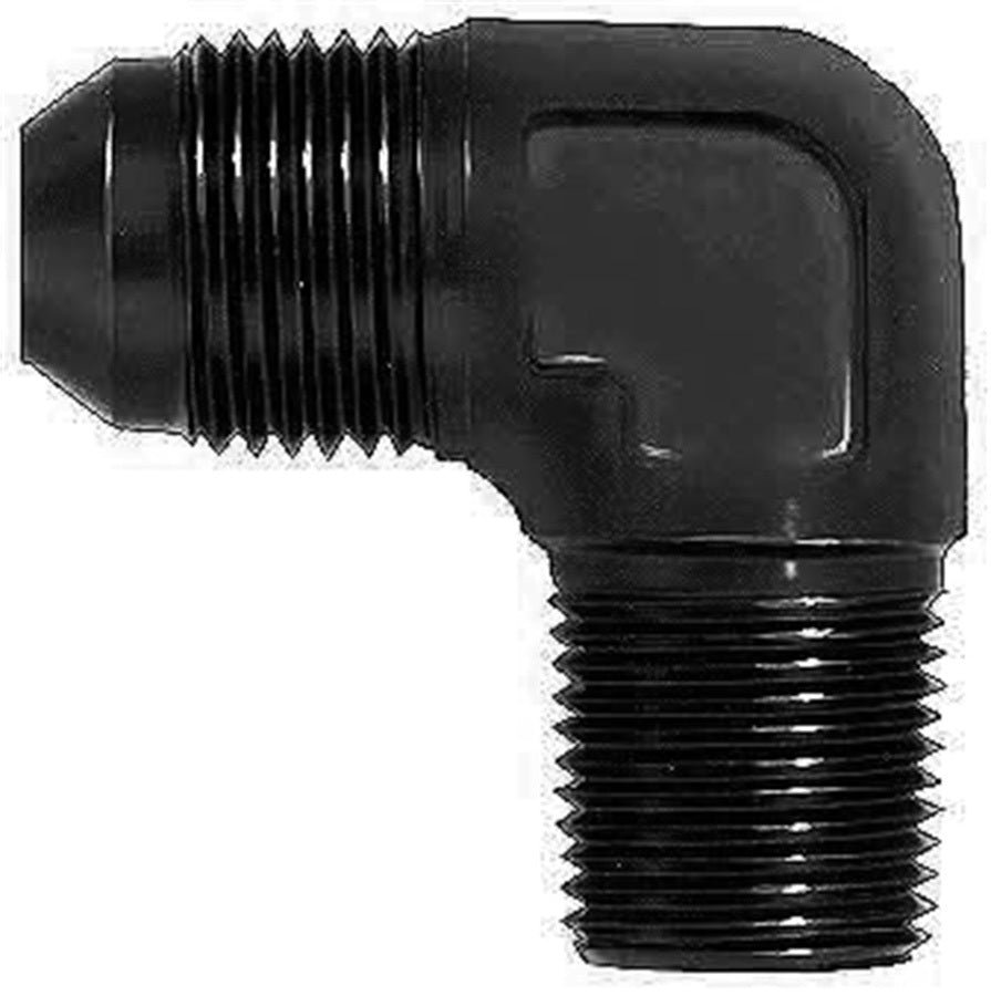 Fitting - Adapter - 90 Degree - 8 AN Male to 1/4 in NPT Male - Aluminum - Black Anodized - Each