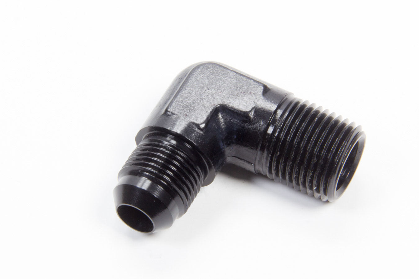 Fitting - Adapter - 90 Degree - 8 AN Male to 1/2 in NPT Male - Aluminum - Black Anodized - Each