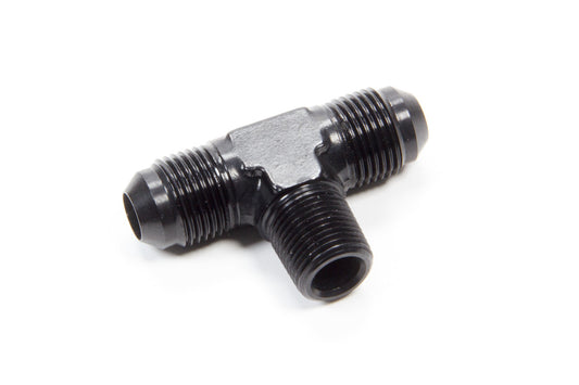 Fitting - Adapter Tee - 8 AN Male x 8 AN Male x 3/8 in NPT Male - Aluminum - Black Anodized - Each