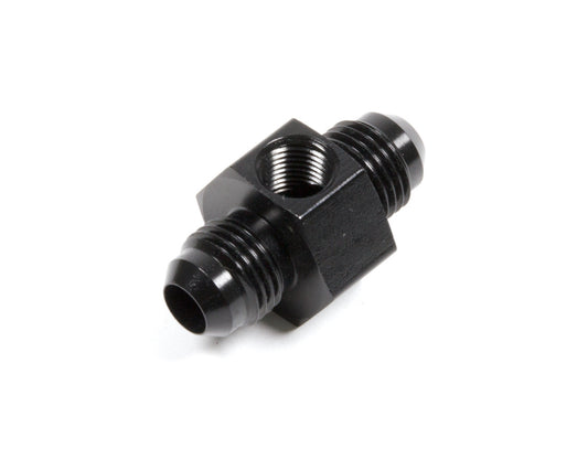 Fitting - Gauge Adapter - Straight - 6 AN Male to 6 AN Male - 1/8 in NPT Gauge Port - Aluminum - Black Anodized - Each