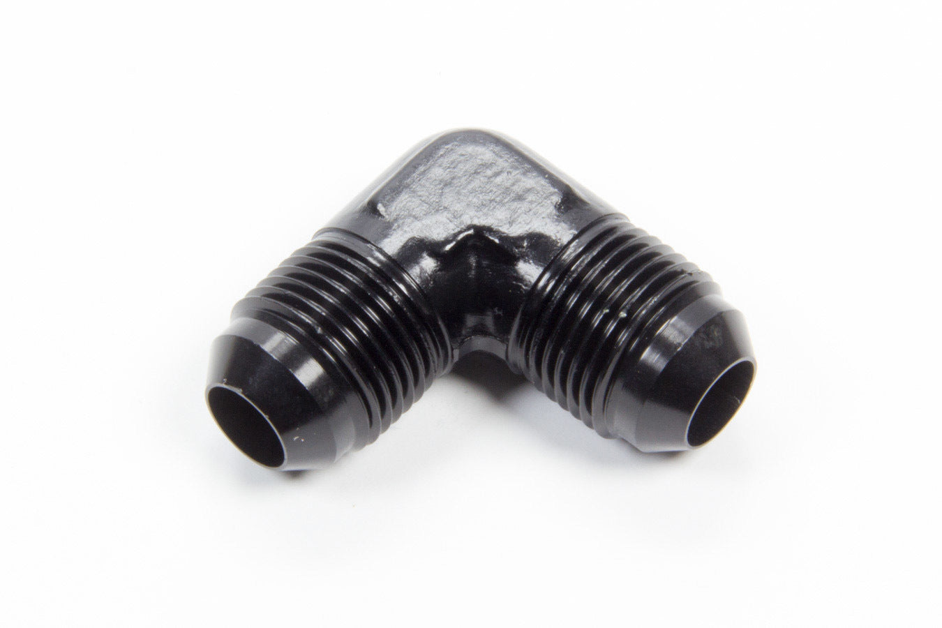 Fitting - Adapter - 90 Degree - 8 AN Male to 8 AN Male - Aluminum - Black Anodized - Each