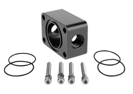 Fuel Pump Distribution Block - 6 AN - Aluminum - Black Anodized - Aeromotive Spur Gear Pump - Each