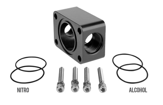 Fuel Pump Distribution Block - 10 AN - Aluminum - Black Anodized - Aeromotive Spur Gear Pump - Each