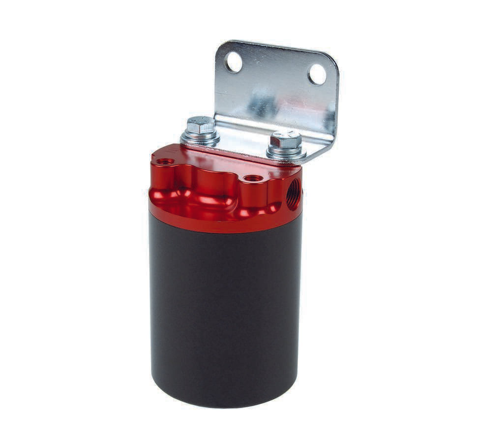 Fuel Filter - Canister - 10 Micron - Fabric Element - 3/8 in NPT Female Inlet - 3/8 in NPT Female Outlet - Bracket - Aluminum - Black / Red Anodized - Each