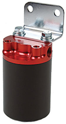 Fuel Filter - Canister - 100 Micron - Stainless Element - 3/8 in NPT Female Inlet - 3/8 in NPT Female Outlet - Bracket - Aluminum - Black / Red Anodized - Each