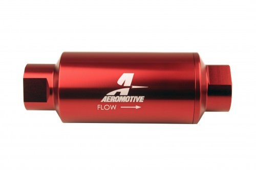 Fuel Filter - In-Line - 10 Micron - Microglass Element - 10 AN Female O-Ring Inlet - 10 AN Female O-Ring Outlet - Aluminum - Red Anodized - Each