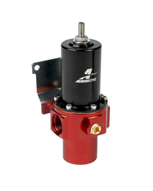 Fuel Pressure Regulator - Pro-Stock - 4 to 8 psi - In-Line - 12 AN Female O-Ring Inlet - Dual 8 AN Female O-Ring Outlets - 1/8 in NPT Port - Black / Red Anodized - E85 / Gas / Diesel - Each