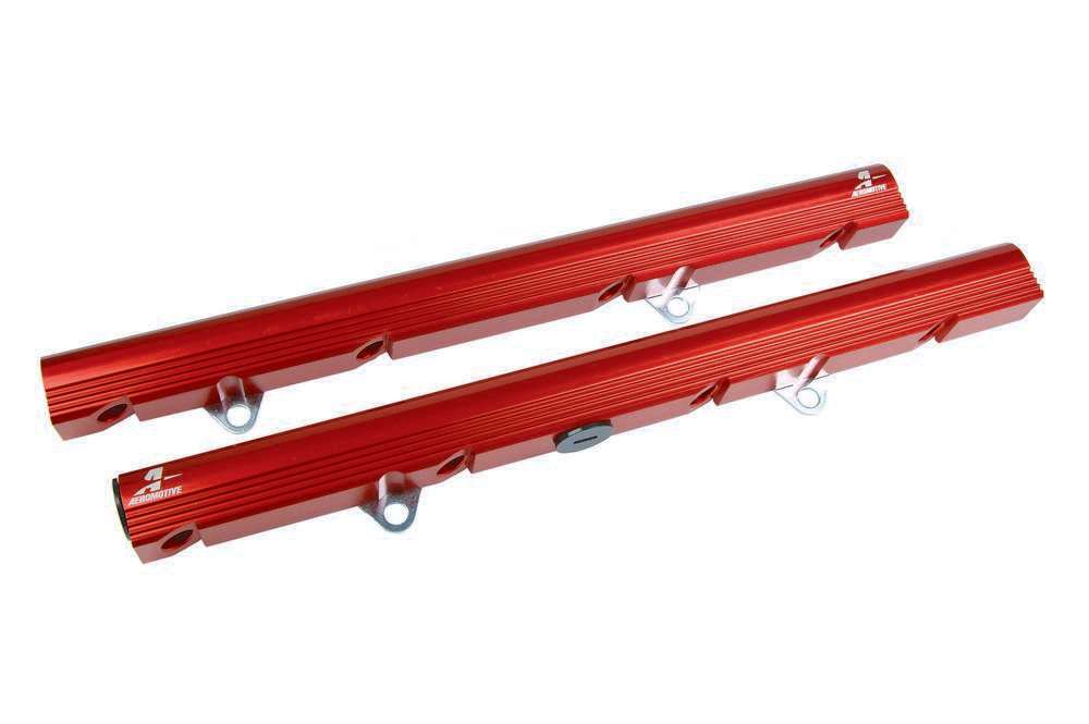 Fuel Rail - 8 AN Female O-Ring Inlets - 8 AN Female O-Ring Outlets - Aluminum - Red Anodized - Brackets Included - Small Block Ford - GT / Cobra - Ford Mustang 1986-95 - Kit