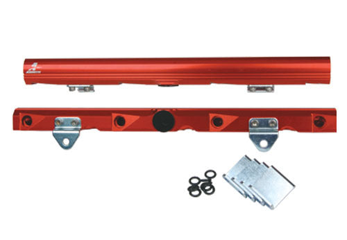 Fuel Rail - 8 AN Female O-Ring Inlets - 8 AN Female O-Ring Outlets - Aluminum - Red Anodized - Brackets Included - LS3 / L76 - GM LS-Series - Kit