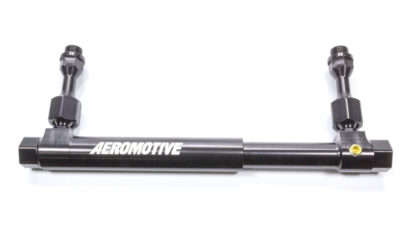 Fuel Log - Adjustable - 10 AN Female Inlet - 3/4-16 in Dual Outlets - 1/8 in NPT Gauge Port - Aluminum - Black Anodized - Holley Carburetors - Each