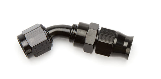 Fitting - Hose End - PTFE Racing Hose - 45 Degree - 6 AN Hose to 6 AN Female Swivel - Aluminum - Black Anodized - Each