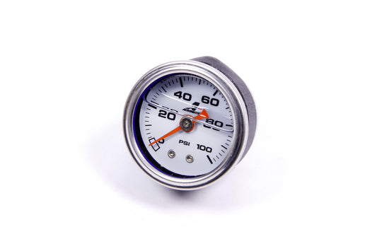 Fuel Pressure Gauge - 0-100 psi - Mechanical - Analog - Full Sweep - 1-1/2 in Diameter - 1/8 in NPT Port - White Face - Each