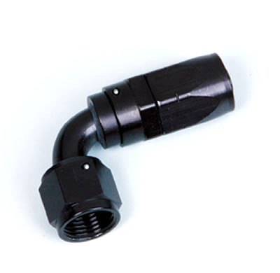 Fitting - Hose End - 90 Degree - 6 AN Hose to 6 AN Female Swivel - Aluminum - Black Anodized - Each