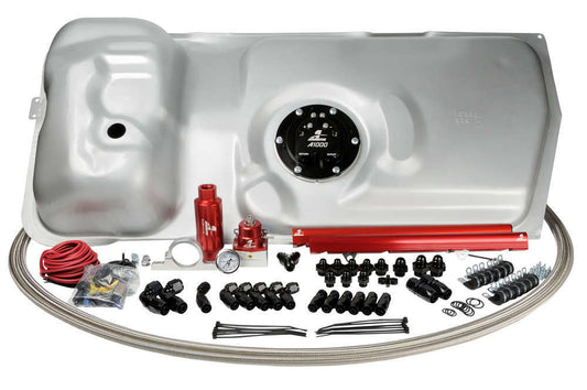 Fuel Cell and Pump - Stealth - 44 x 21 x 12 in Tall - 10 AN O-Ring Outlet - Clamps / Fuel Pump / Fittings - 100 gph - 380 lph at 70 psi - Ford Mustang 1986-95 - Kit