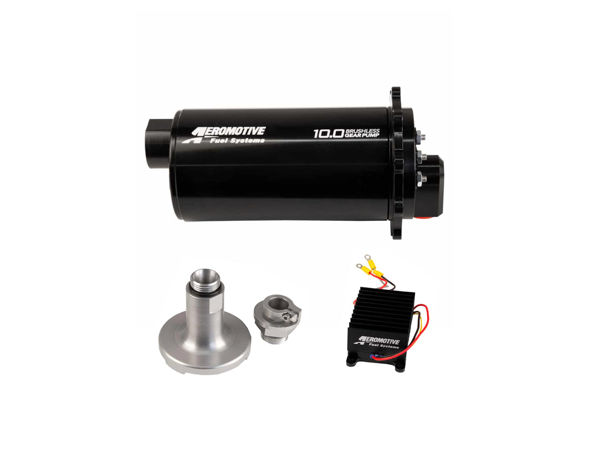 Fuel Pump - Electric - 10.0 Brushless - In-Line - 1700 lb/hr - 40 psi - 12 AN Female O-Ring Inlet - 10 AN Female O-Ring Outlet - Aluminum - Black Anodized - Each