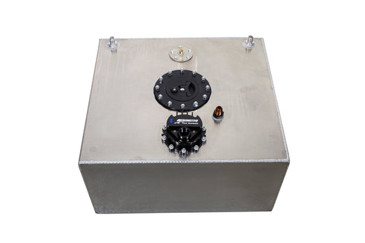 Fuel Cell and Pump - 5.0 Brushless Stealth Fuel Cell - 15 gal - 20 x 18 x 10 in Tall - 10 AN O-Ring Outlet - 8 AN Return - 8 AN Vents - Aluminum - Natural - E85 / Gas / Methanol - Universal - Each