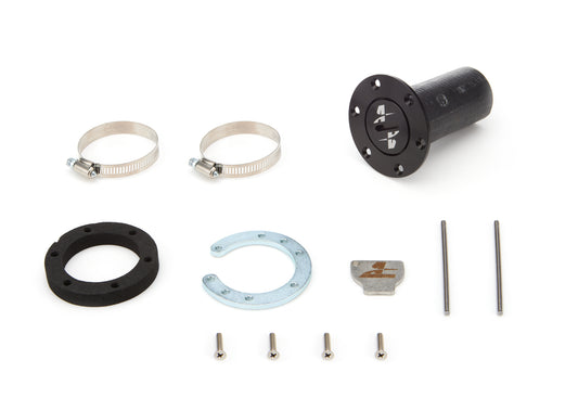 Fuel Filler Cap Assembly - Screw-On Cap - Slotted - Flush Remote Mount - 6-Bolt Flange - Aluminum - Black Anodized - Kit