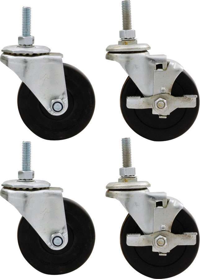 Engine Cradle Casters - Standard Duty - 3/8 in Studs - Locking - 3 in Wheels - Rubber / Steel - Standard Duty Engine Cradles - Set of 4