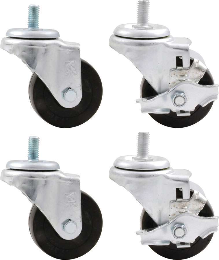 Engine Cradle Casters - Heavy Duty - 1/2 in Studs - Locking - 3 in Wheels - Rubber / Steel - Heavy Standard Duty Engine Cradles - Set of 4