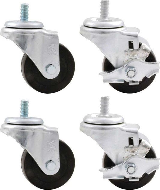 Engine Cradle Casters - Heavy Duty - 1/2 in Studs - Locking - 3 in Wheels - Rubber / Steel - Heavy Standard Duty Engine Cradles - Set of 4