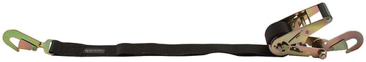 Ratchet Tie Down - 2 in Wide - 8 ft Long - 1660 lb Capacity - Direct Snap Hooks - Nylon Webbing - Black - Each