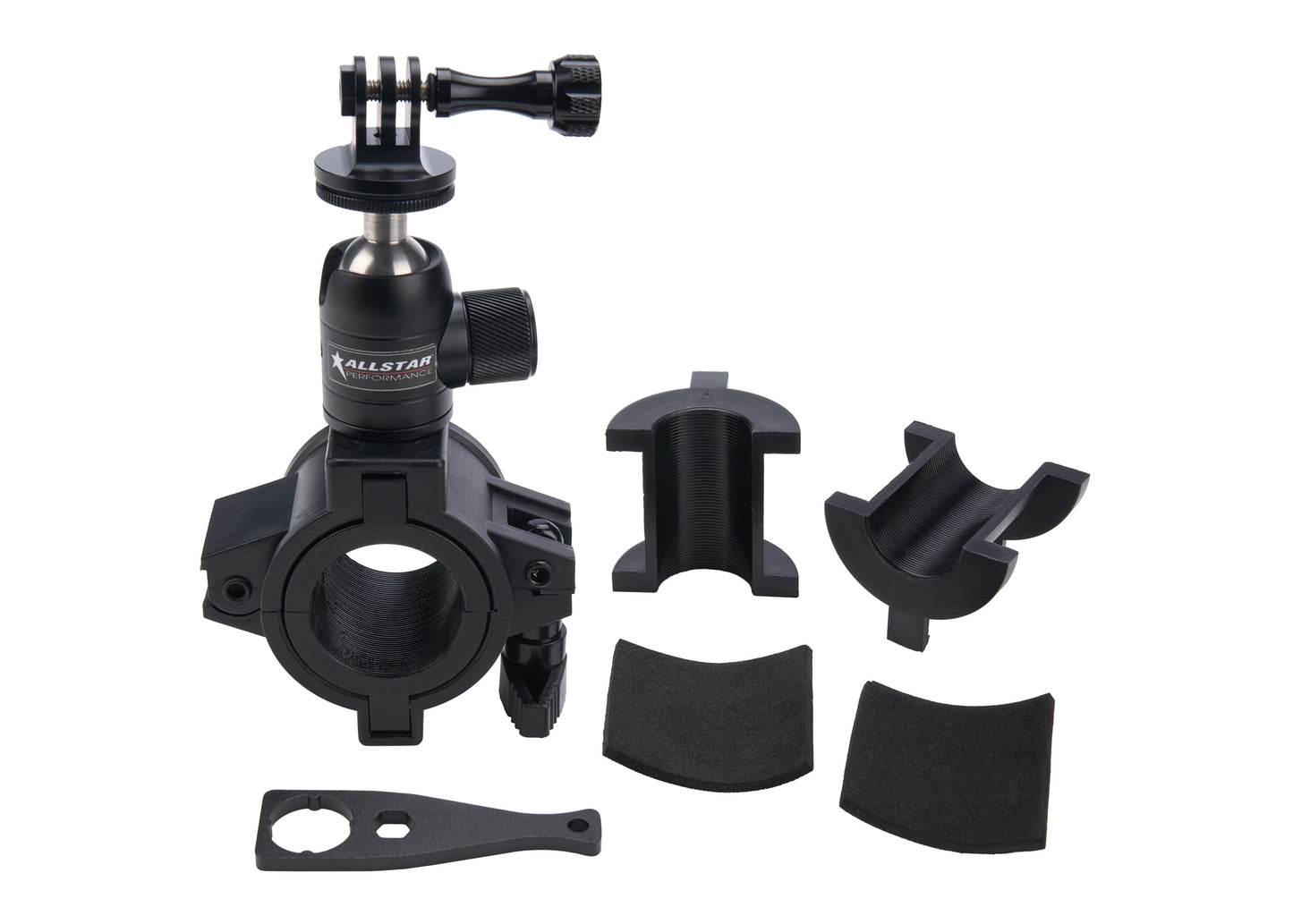 Camera Mount - Clamp-On - 1 to 1-1/2 in Tube Mount - Adjustable - Go Pro Camera - Plastic - Black - Each