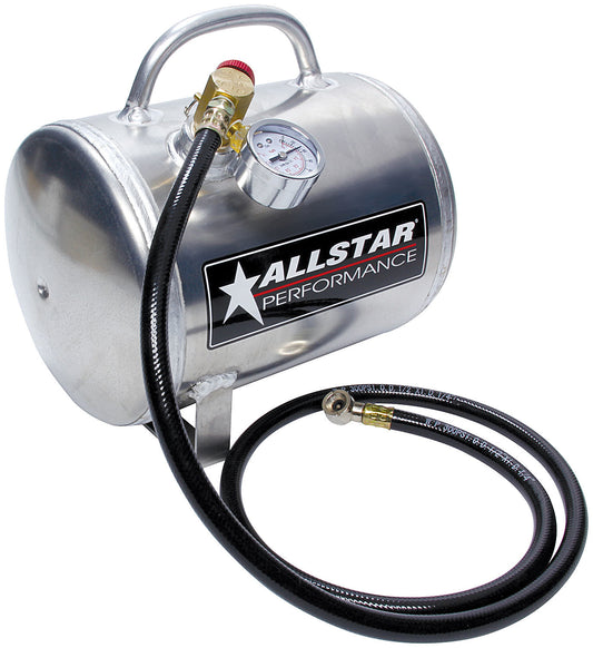 Compressed Air Tank - Portable - 1.5 gal - 7 in Diameter - 10 in Long - Hose Included - Aluminum - Polished - Each