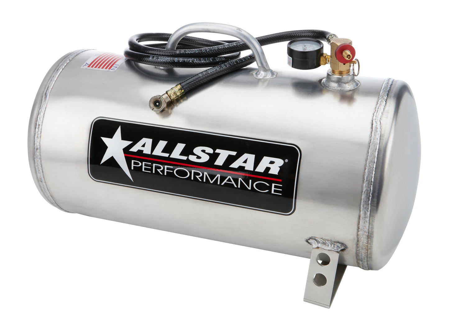 Compressed Air Tank - Portable - 5 gal - 9 in Diameter - 20 in Long - Hose Included - Aluminum - Polished - Each