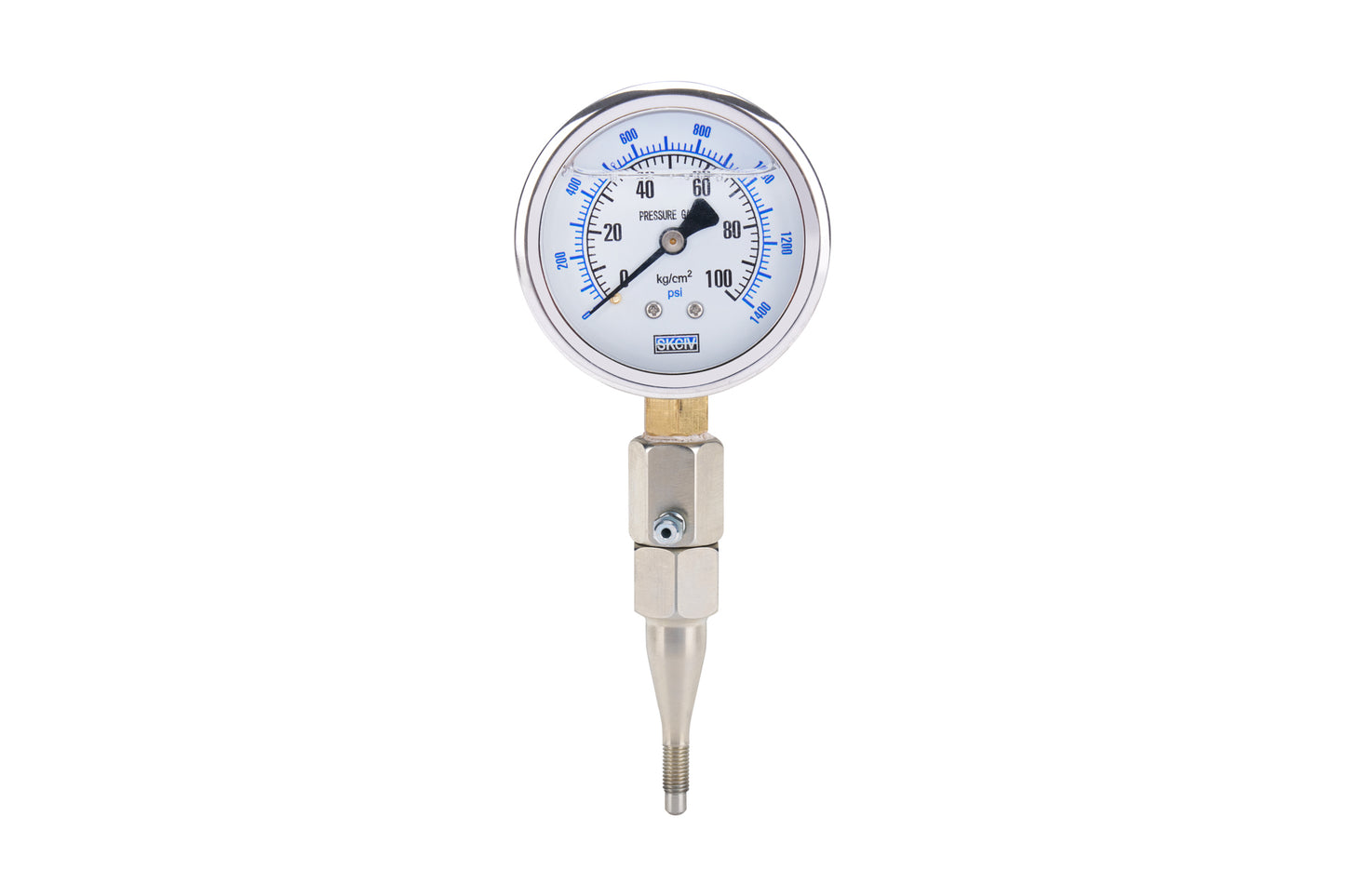 Brake Pressure Gauge - 0-1400 psi - Mechanical - Analog - 2-3/4 in Diameter - 1/4-28 in Thread - White Face - Each