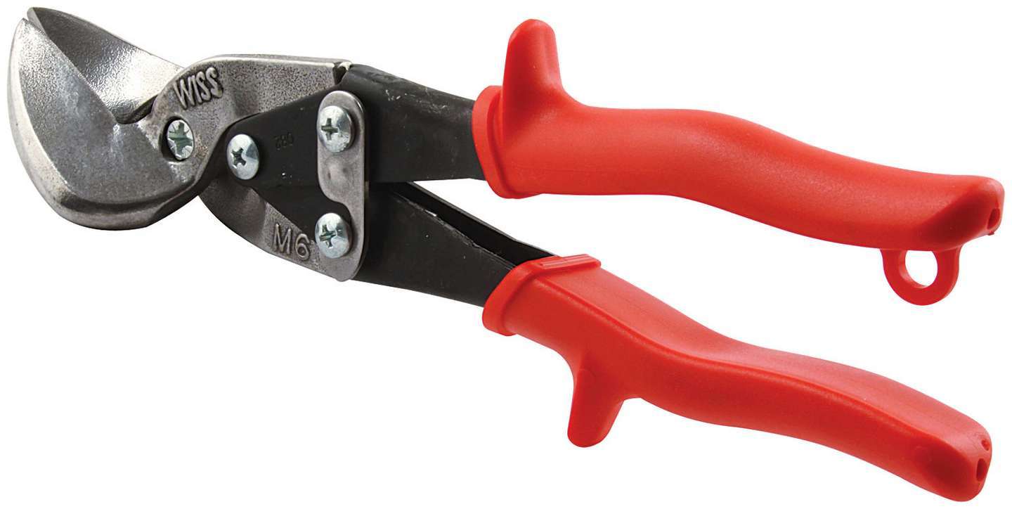 Tin Snips - Left Hand Cut - 1-1/4 in Long Blades - 9-1/4 in Long - Steel - Red Cushioned Grip - Steel - Each