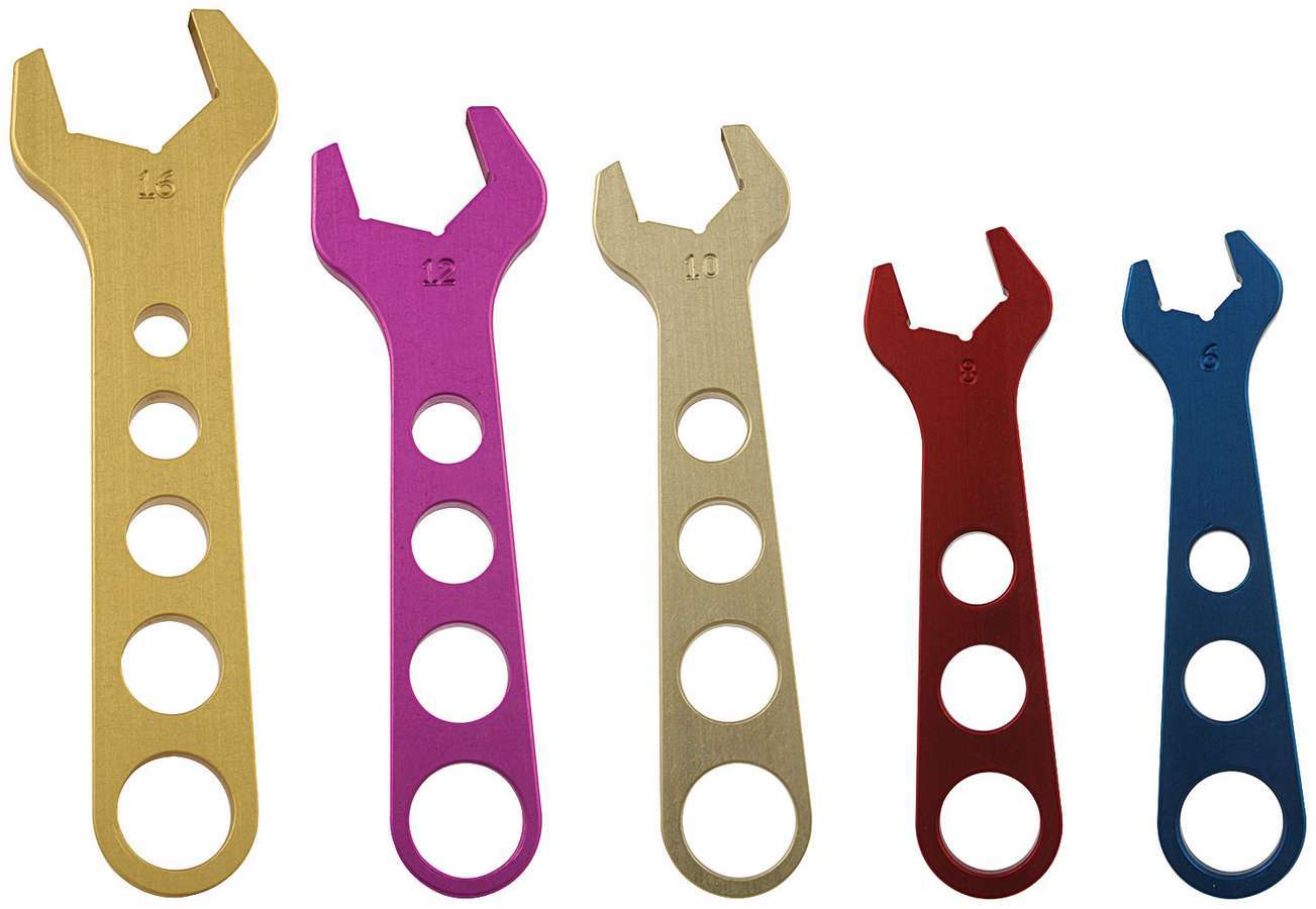 AN Wrench Set - Single End - 5 Piece - 6 AN to 16 AN - Aluminum - Multi Color Anodized - Kit