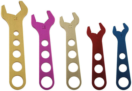 AN Wrench Set - Single End - 5 Piece - 6 AN to 16 AN - Aluminum - Multi Color Anodized - Kit