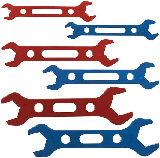 AN Wrench Set - Double-End - 6 Piece - 4 AN to 16 AN - Aluminum - Blue / Red Anodized - Kit