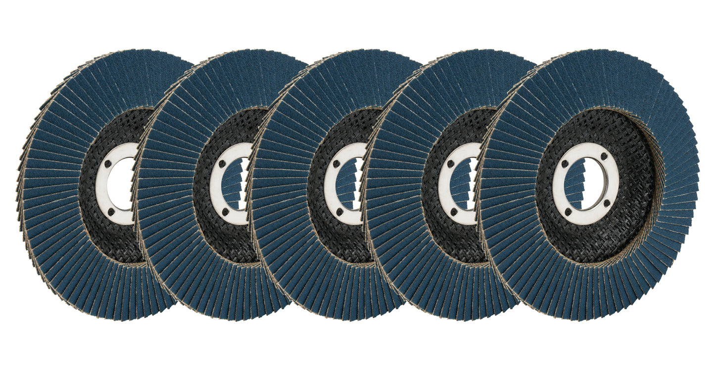 Sanding Disc - Flap Style - 4-1/2 in Diameter - 7/8 in Arbor - 13300 RPM - 80 Grit - Zirconia Grain - Set of 5