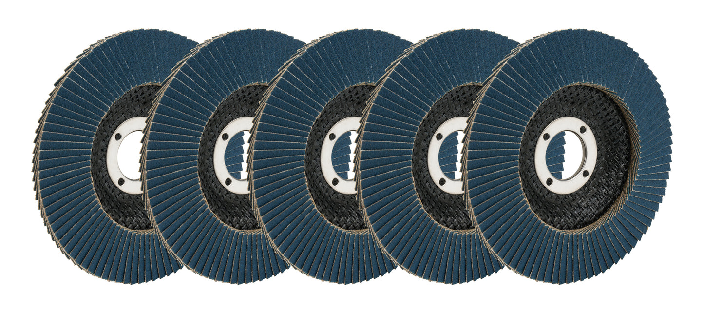 Sanding Disc - Flap Style - 4-1/2 in Diameter - 7/8 in Arbor - 13300 RPM - 120 Grit - Zirconia Grain - Set of 5