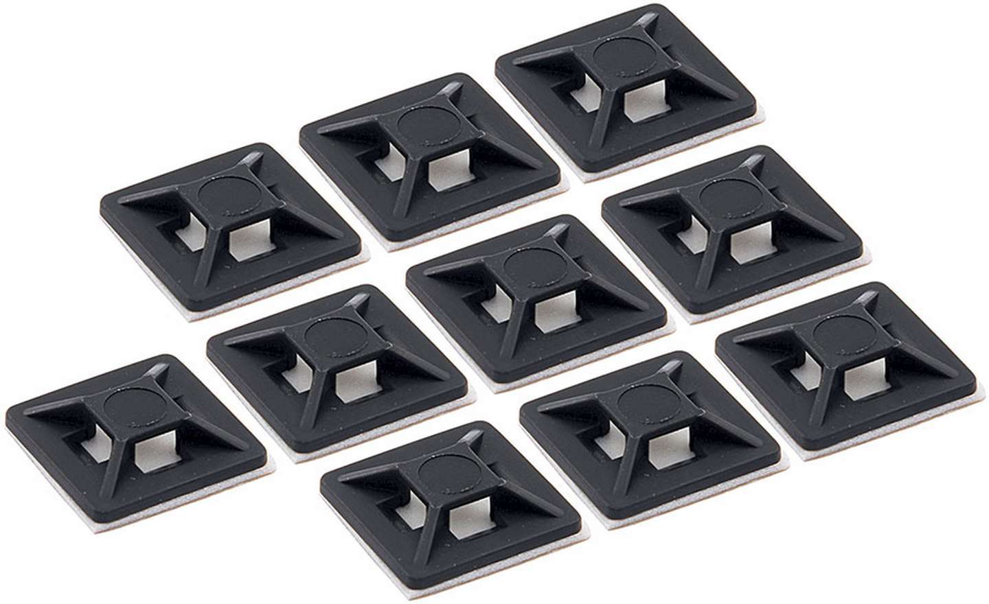 Cable Tie Mounting Base - 3/4 x 3/4 in Square - Self Adhesive - Plastic - Black - Set of 10