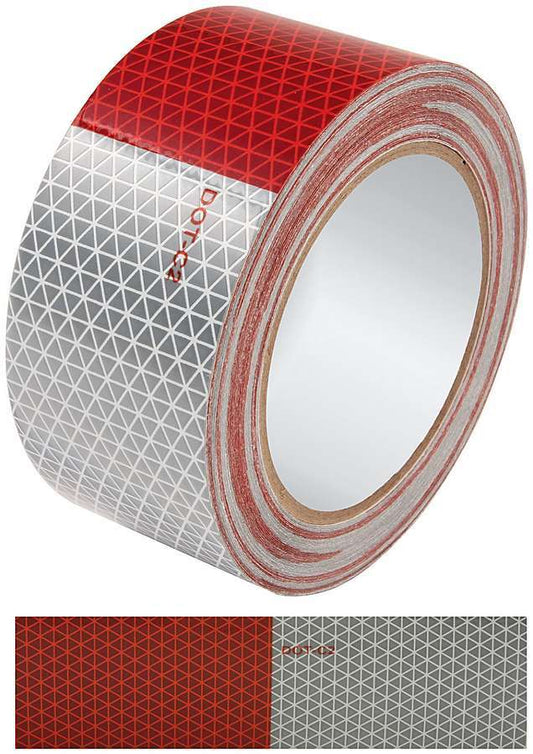 Reflective Tape - 50 ft Long - 2 in Wide - Triangle Pattern - Red / Silver - Each