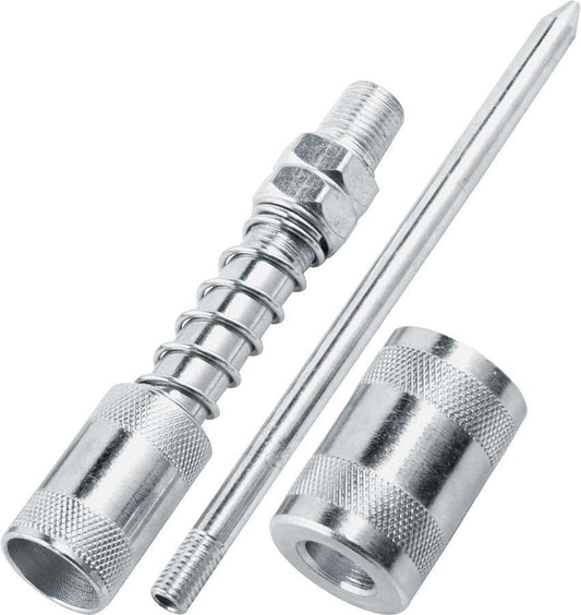 Grease Gun Tip - 4 in Long - Small / Large Sleeve - Steel - Zinc Oxide - Quick Disconnect Grease Guns - Each