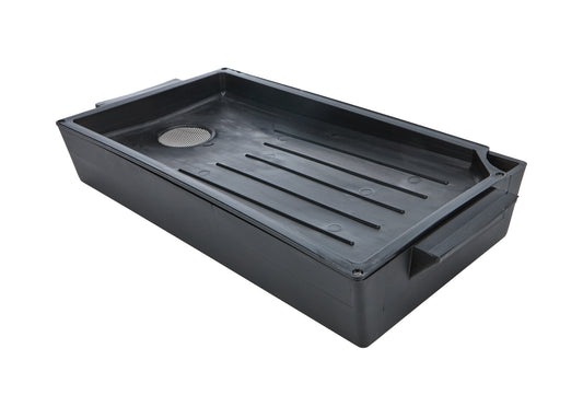 Drain Pan - Quick Change - 14 x 8 in Rectangle - 2-1/2 in Deep - Stainless Catch Screen - Integrated Transfer Spout - Plastic - Black - Each