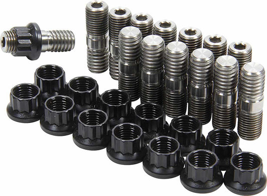 Header Stud - 3/8 in Diameter - 1.23 in Long - 12 Point Nuts - Titanium - Natural - Small Block Chevy - Set of 14